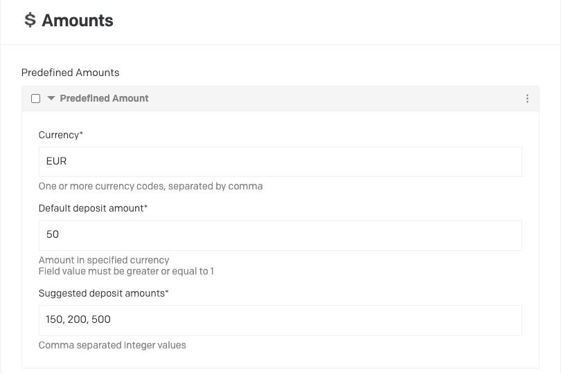 Screenshot of Amounts in Backoffice