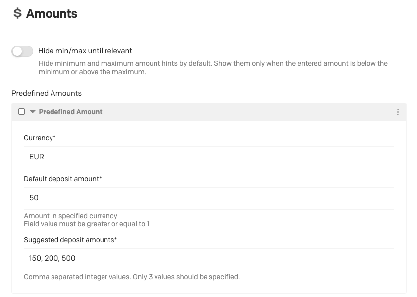 Screenshot of Amounts in Backoffice